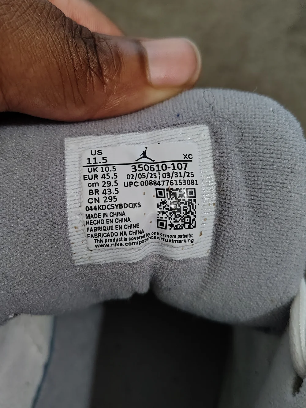 Jordan 1 Flight Low White Cement Men’s 11.5 White Grey 350610-107